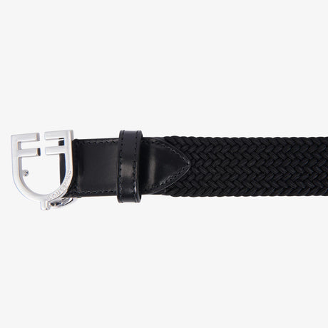 Equestro Leather Elastic Belt With Logoed Buckle #colour_black-silver