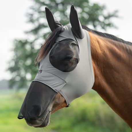 HKM Anti-Fly Mask -Elastic- with Nose #colour_mud-grey