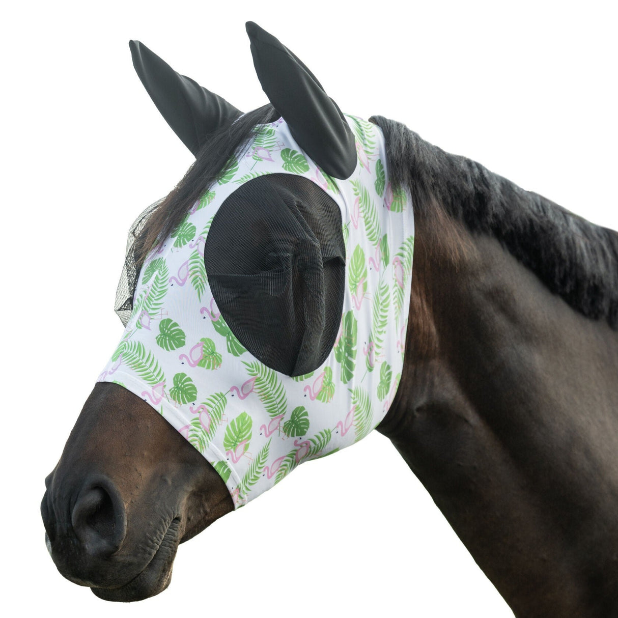 HKM Anti-Fly Mask -Flamingo Elastic- #colour_green-pink