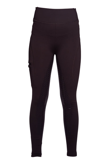 HKM Ladies Silicone Full Seat Riding Leggings -Rio- #colour_dark-brown