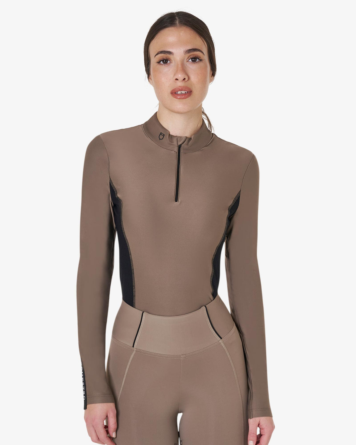 Women's long-sleeved training technical polo shirt - WALNUT