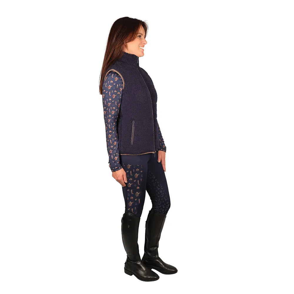 Hy Equestrian Ladies Elevate Country Teddy Fleece Gilet #colour_navy