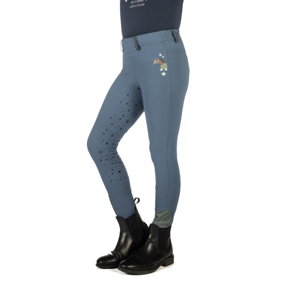 HKM Children's Silicone Full Seat Riding Tights -Pony Dream II- #colour_smokey-blue