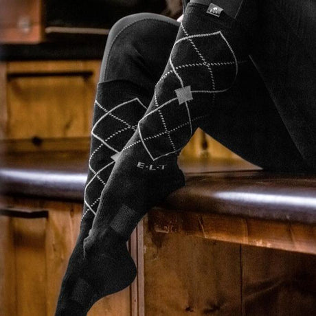 E.L.T Argyle Riding Socks #colour_black-stone-blue