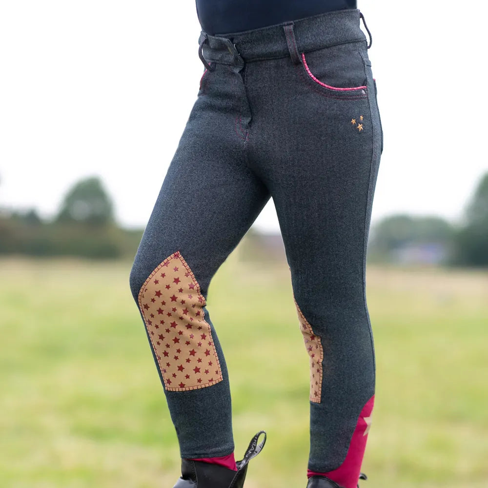 Riding Star Collection Denim Jodhpurs by Little Rider #colour_navy-burgundy