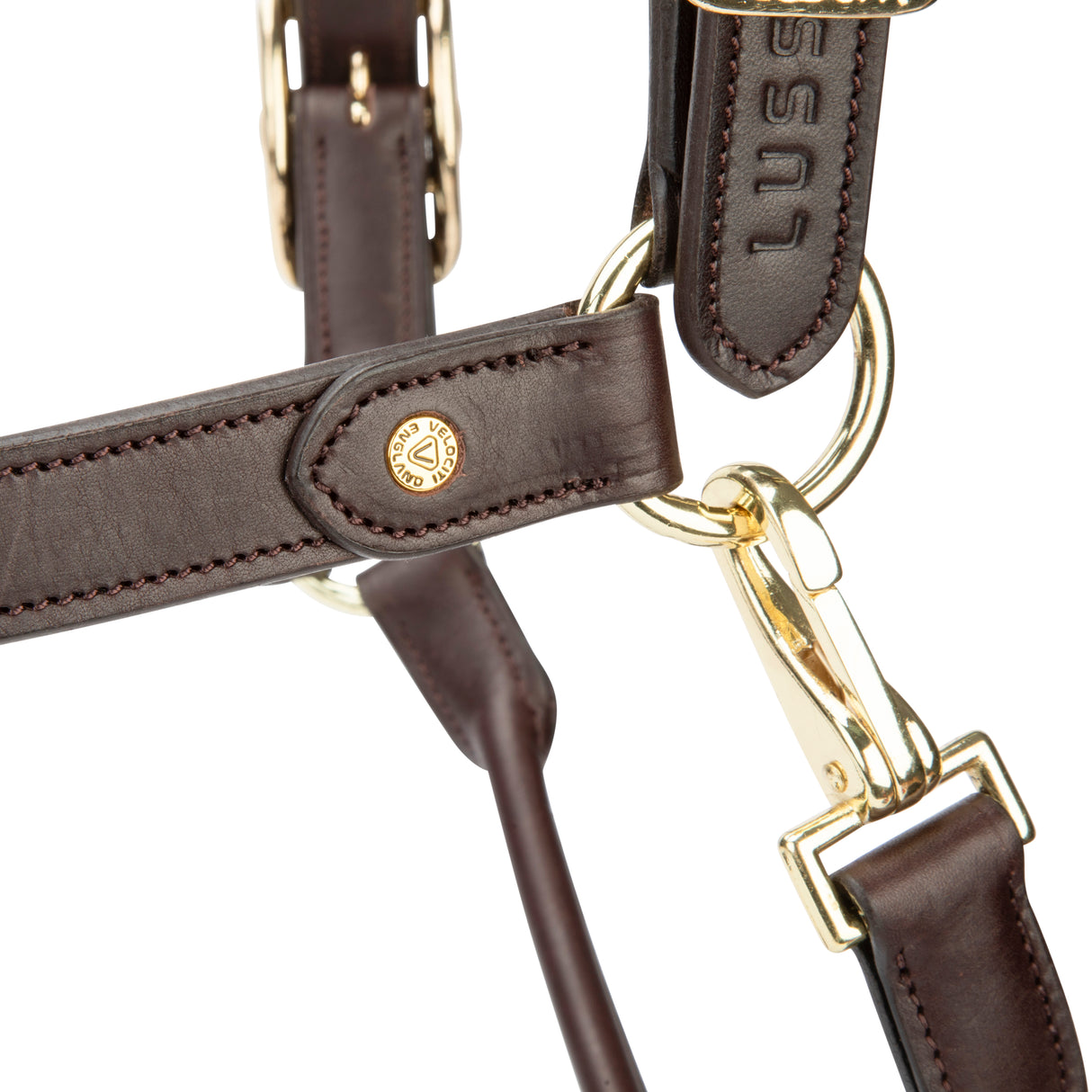 Shires Velociti Lusso Soria Leather Headcollar #colour_havana