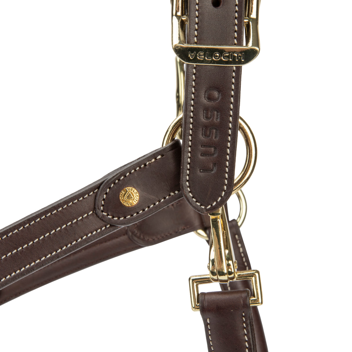 Shires Velociti Lusso Girona Leather Headcollar #colour_havana