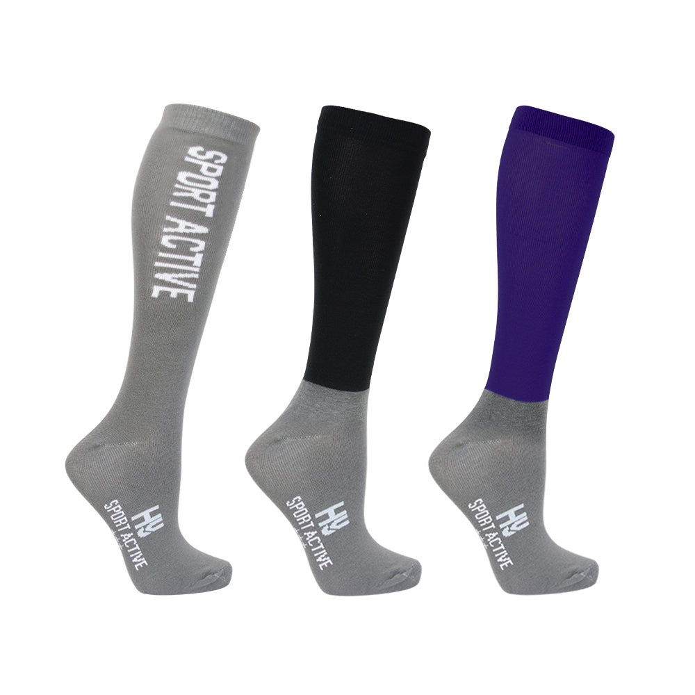 Hy Sport Active Riding Socks (Pack of 3) #colour_royal-violet-pencil-point-grey-black