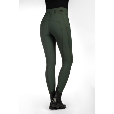 HKM Women's Silicone Knee Patch Riding Leggings -Jil High Waist- #colour_olive-green