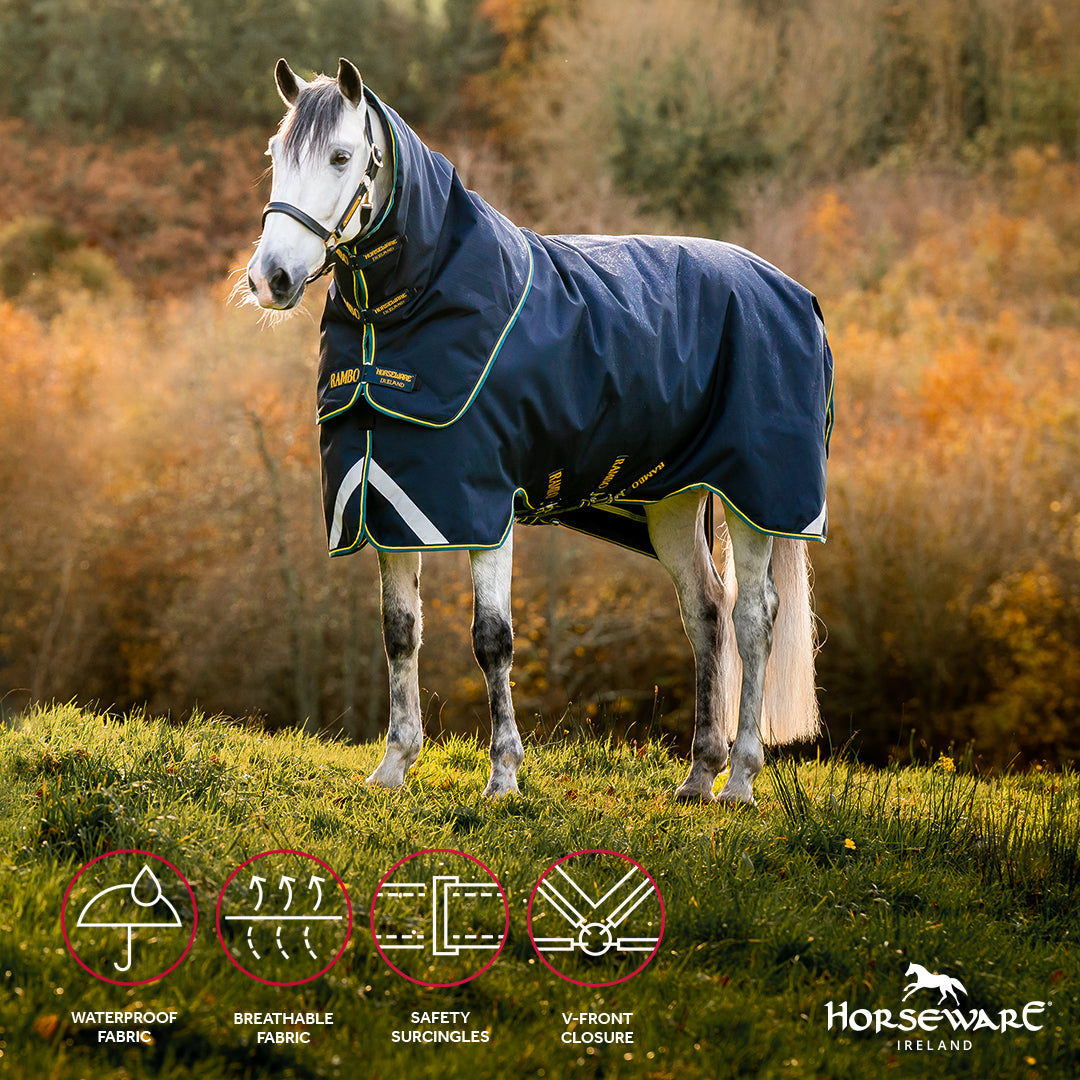 Horseware Ireland Rambo Duo Force 2.0 #colour_navy-teal-yellow-navy