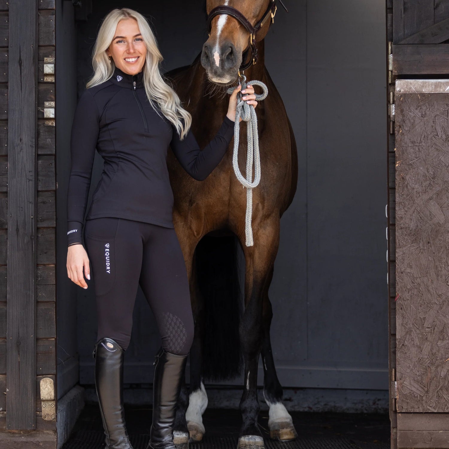 EQUIDRY Women's Water Repellent Leggings #colour_black-white