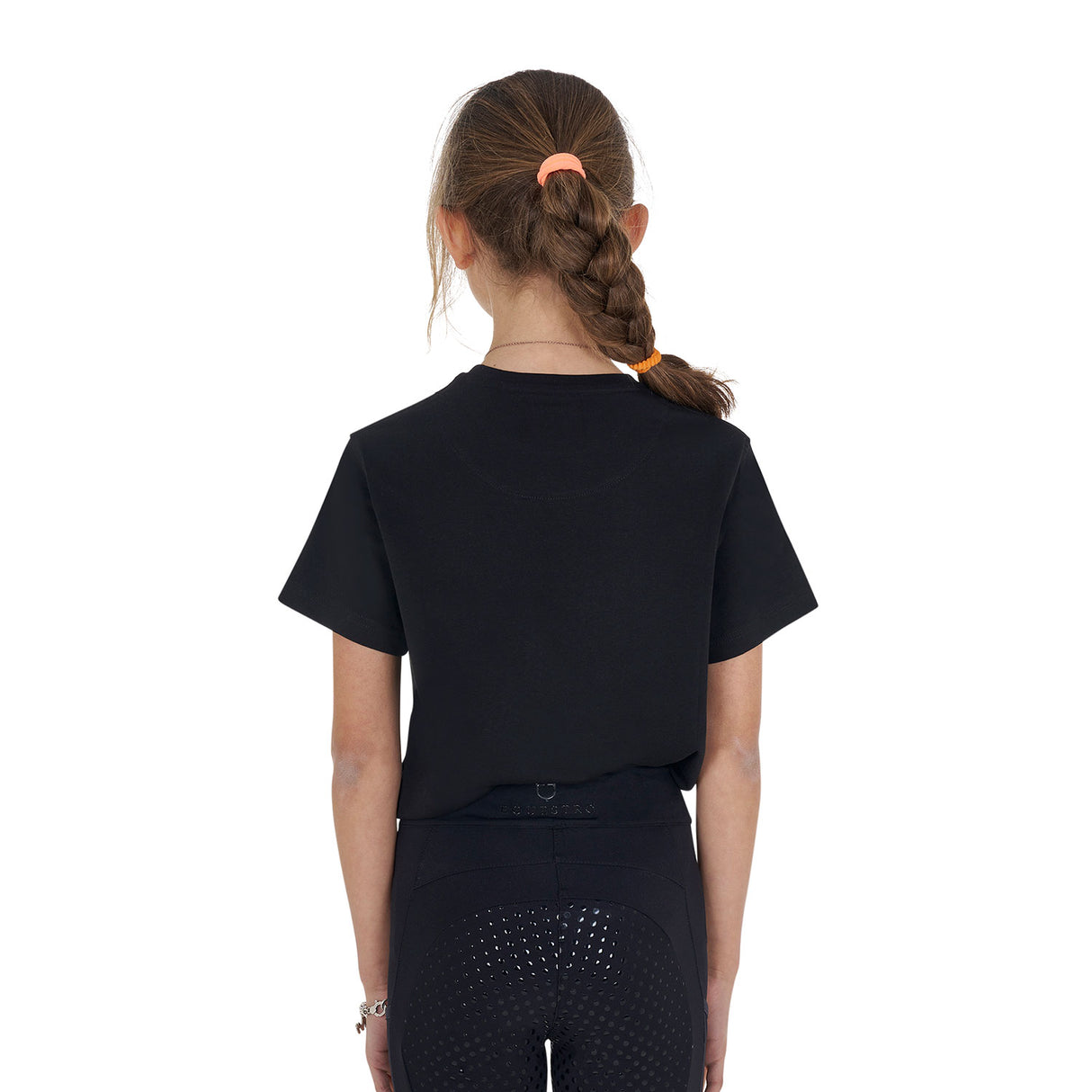 Equestro Girls' Basic Cotton T-Shirt With Tone On Tone Logo #colour_black