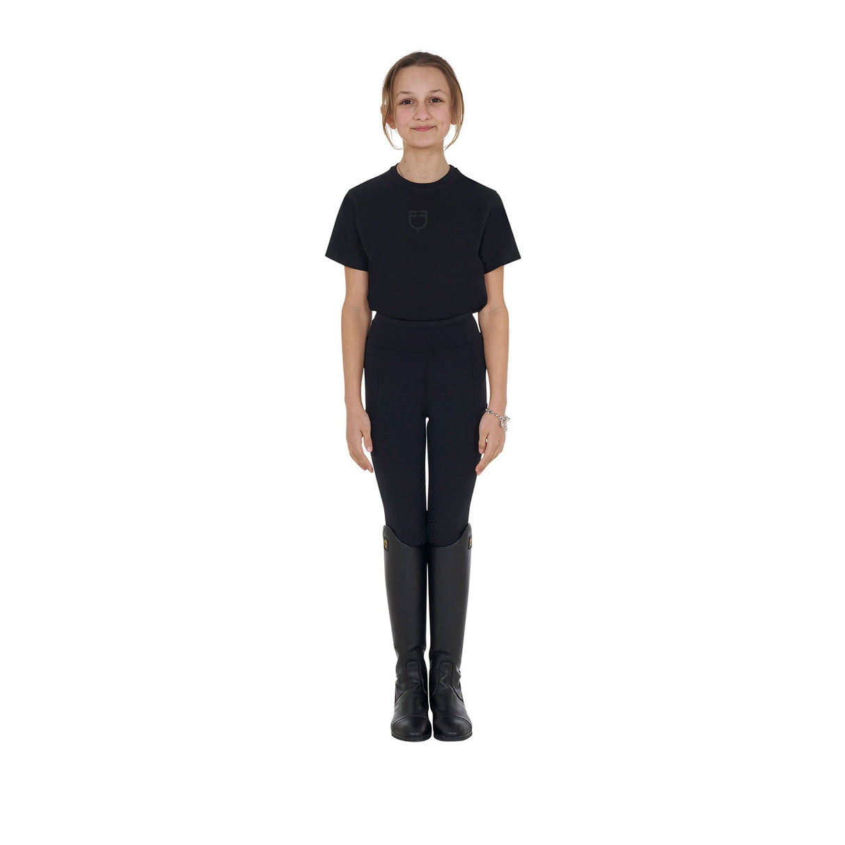 Equestro Girls' Basic Cotton T-Shirt With Tone On Tone Logo #colour_black