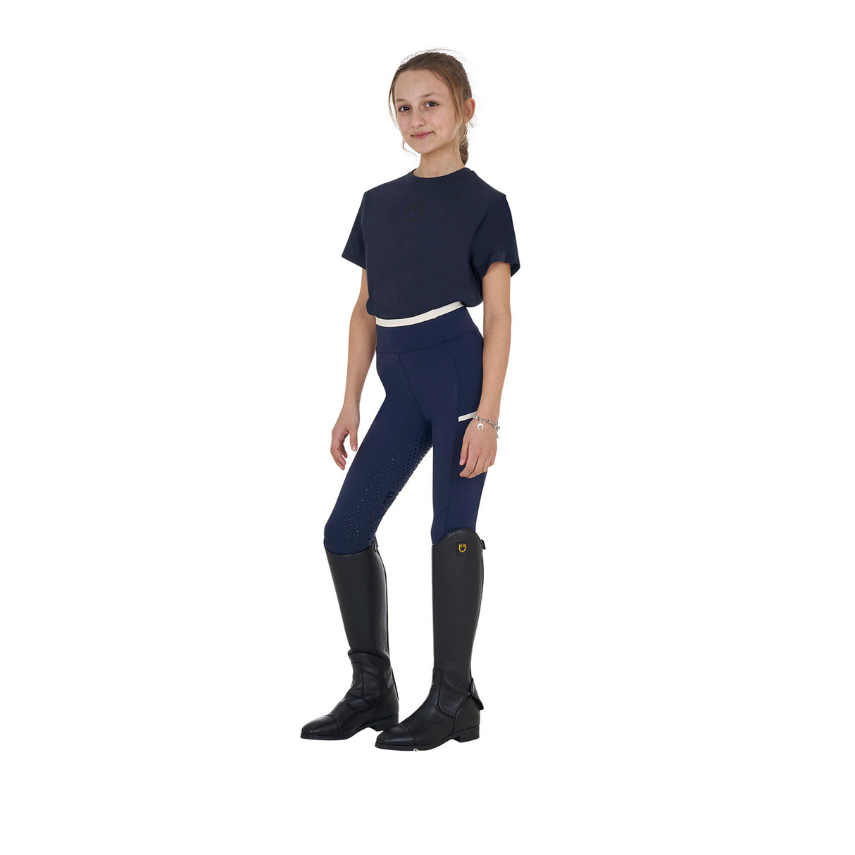 Equestro Girls' Basic Cotton T-Shirt With Tone On Tone Logo #colour_blue