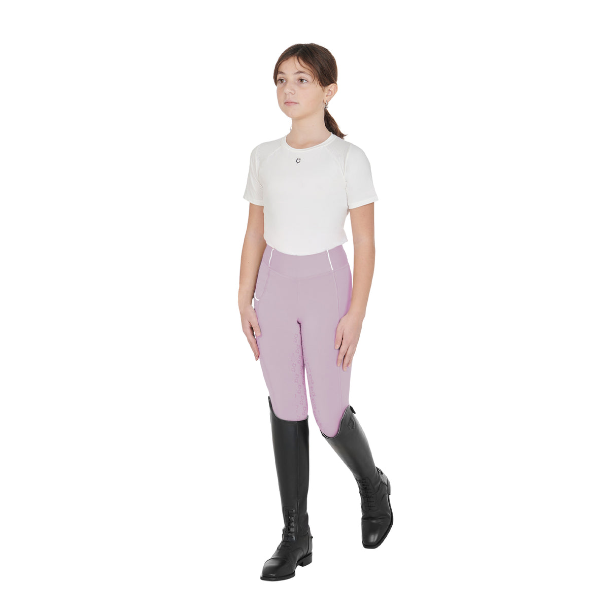 Equestro Girls' Slim Fit Grip Leggings With Logo