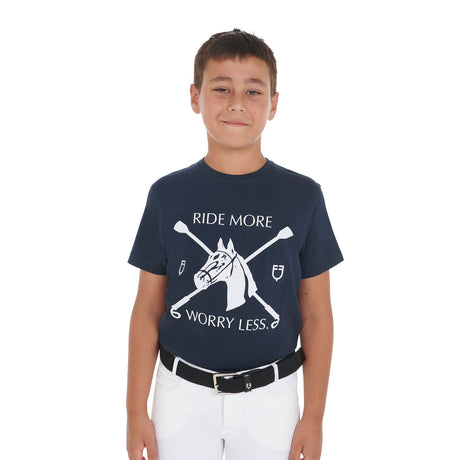 Equestro Kids' T-Shirt With Equestrian Print #colour_blue