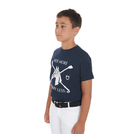 Equestro Kids' T-Shirt With Equestrian Print #colour_blue