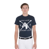 Equestro Men's Slim Fit T-Shirt With Equestrian Print #colour_blue