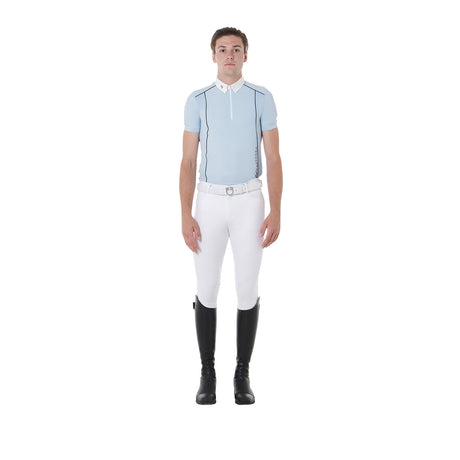 Equestro Men's Slim Fit Polo Shirt In Technical Fabric With Piping #colour_blue-black