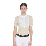 Women's slim fit pleated cotton polo shirt