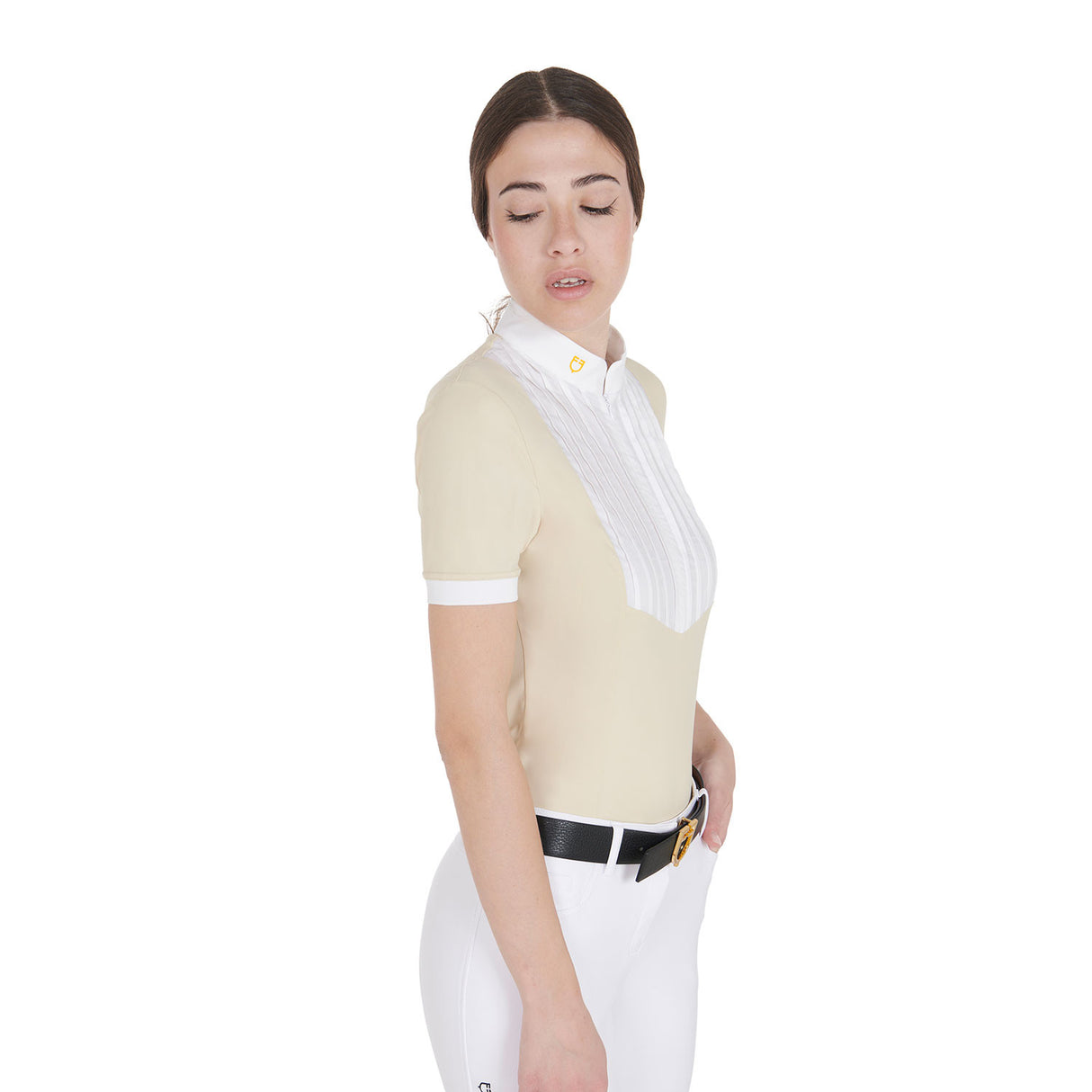 Women's slim fit pleated cotton polo shirt