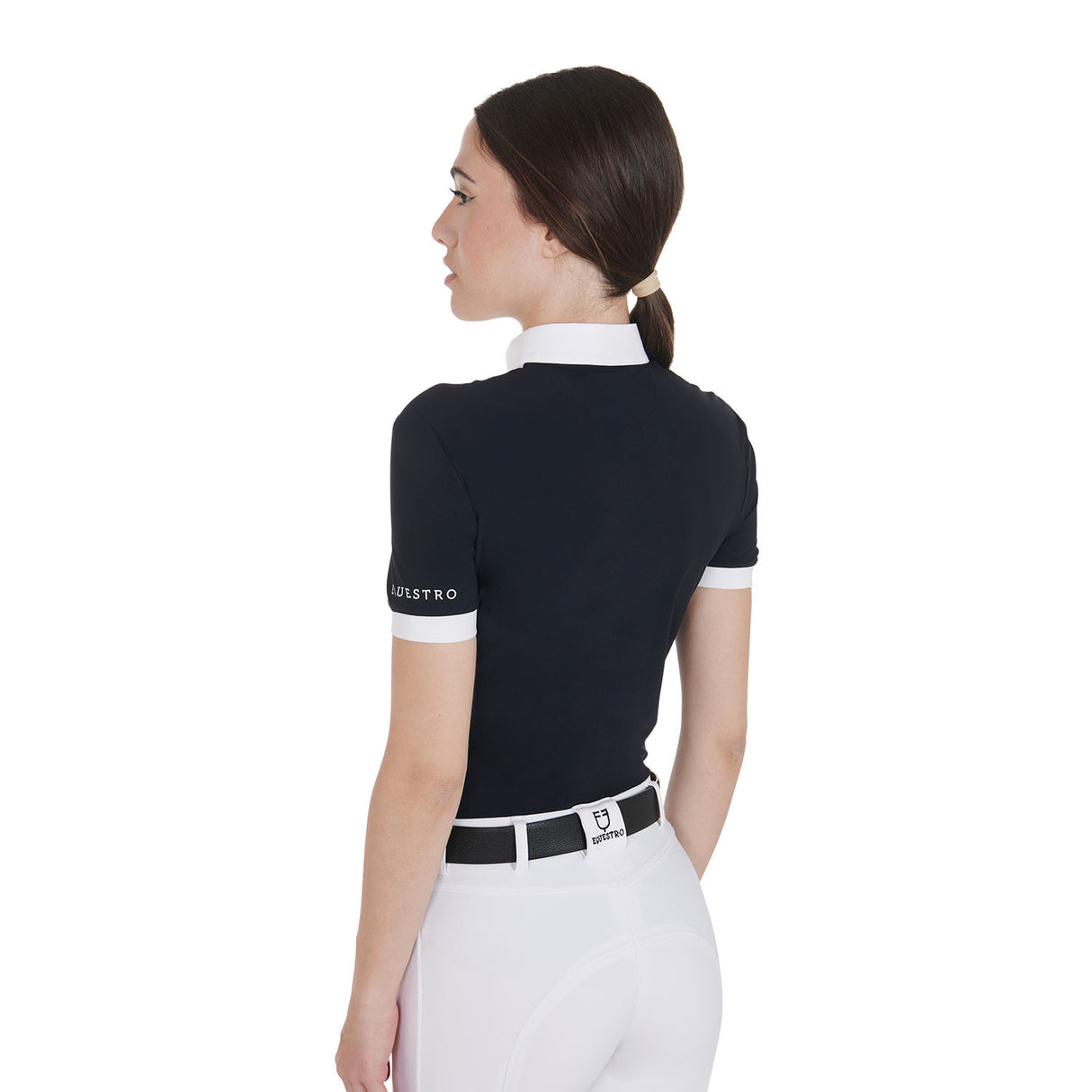 Women's slim fit pleated cotton polo shirt