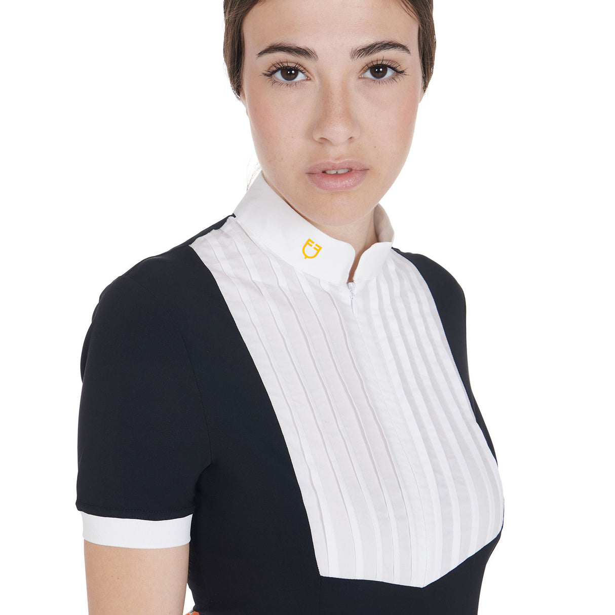 Women's slim fit pleated cotton polo shirt