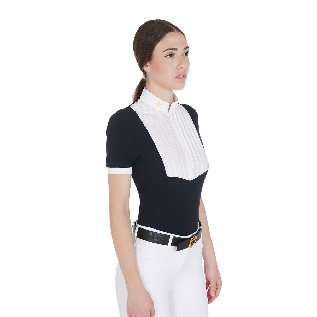Women's slim fit pleated cotton polo shirt