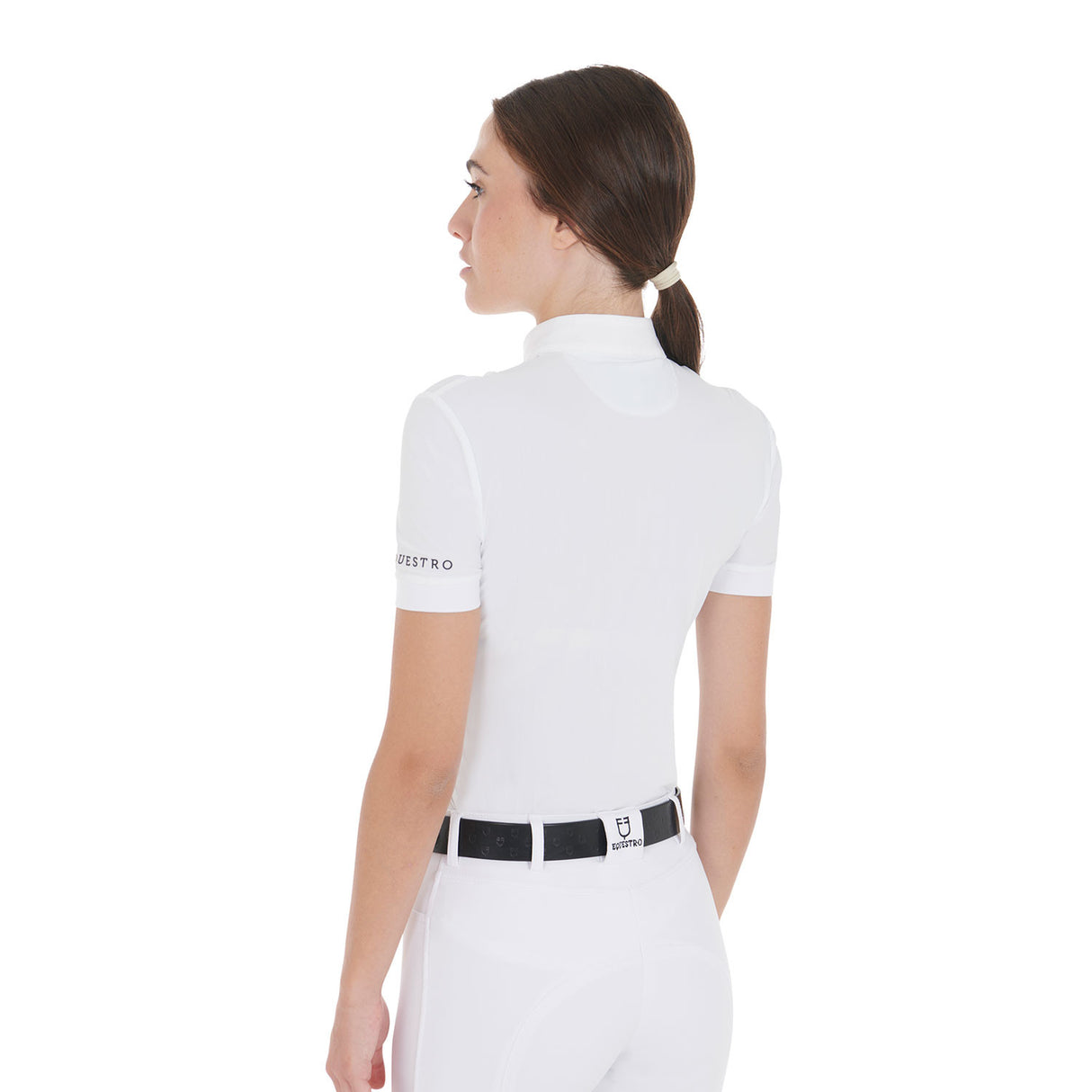 Women's slim fit pleated cotton polo shirt