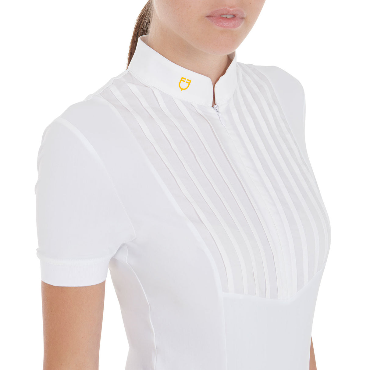 Women's slim fit pleated cotton polo shirt