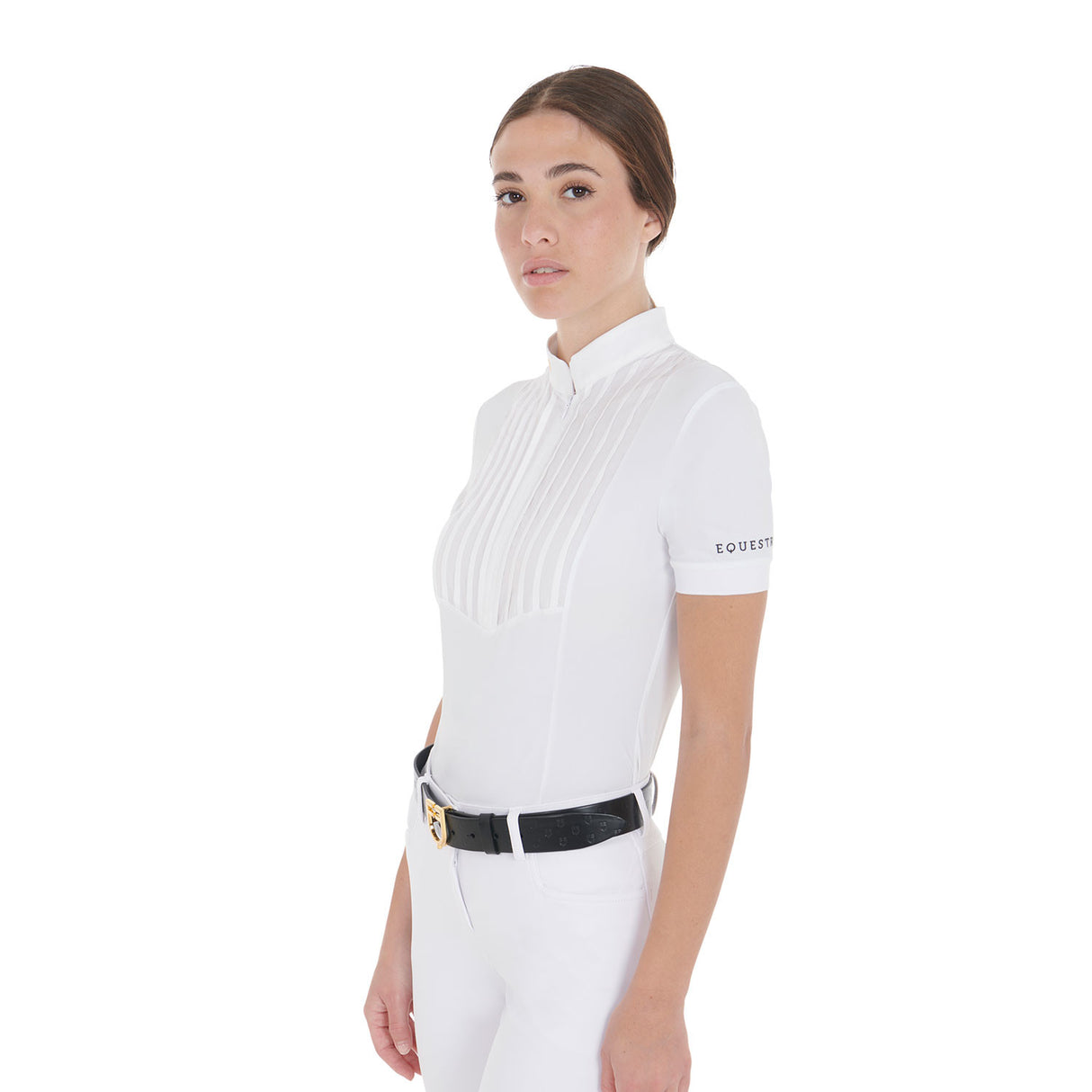 Women's slim fit pleated cotton polo shirt