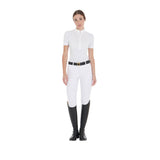 Women's slim fit pleated cotton polo shirt