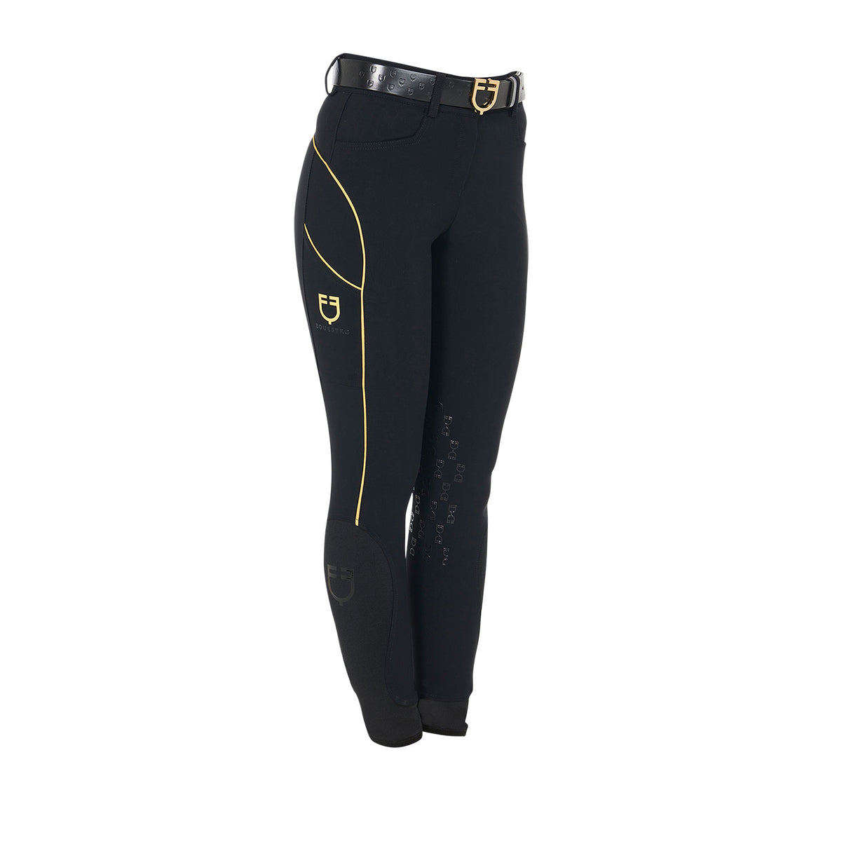 Equestro Women's Slim Fit Breeches With Knee Grip #colour_black