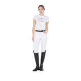 Equestro Women's Slim Fit Breeches With Knee Grip #colour_white