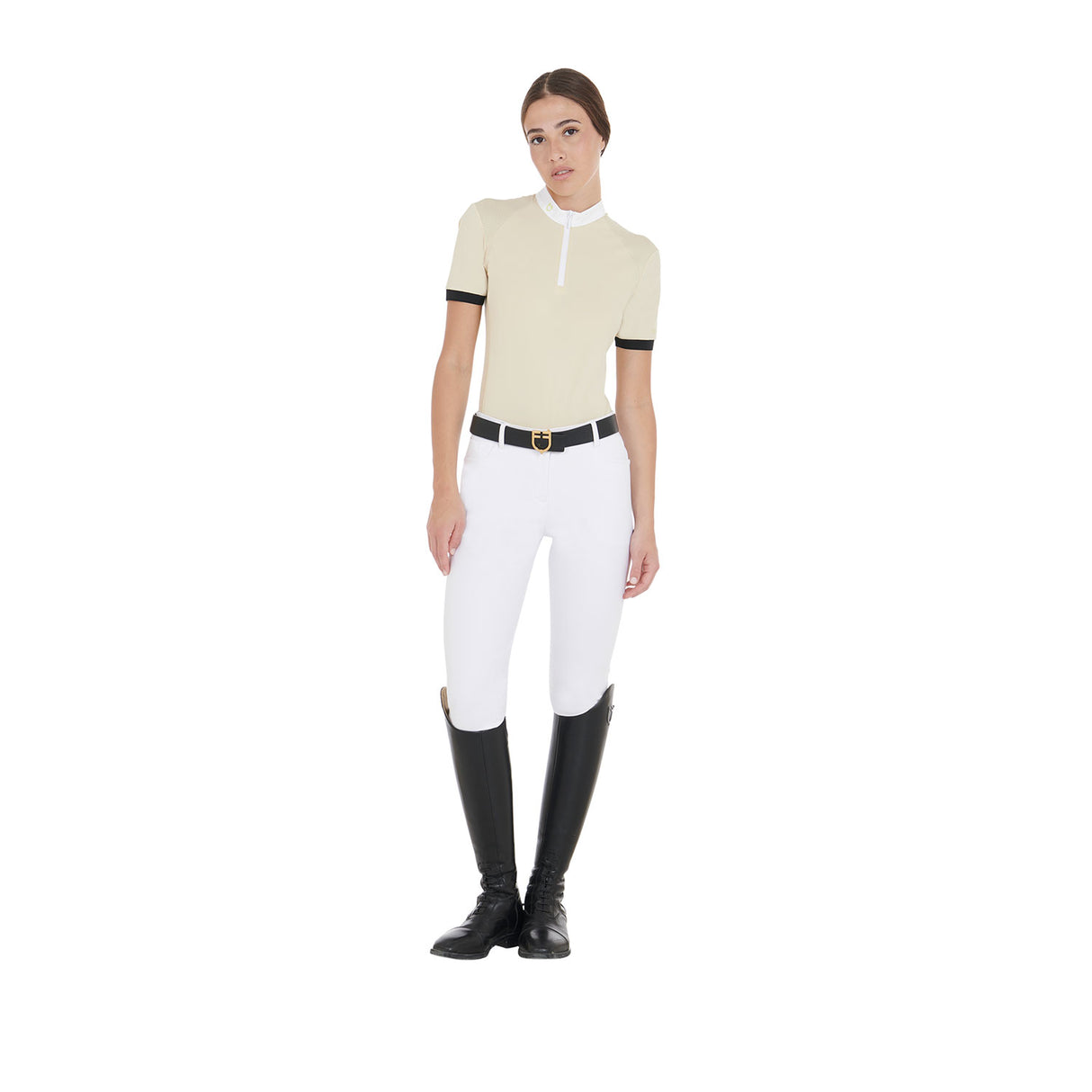Equestro Women's Slim Fit Polo Shirt With Contrasting Shoulder Inserts