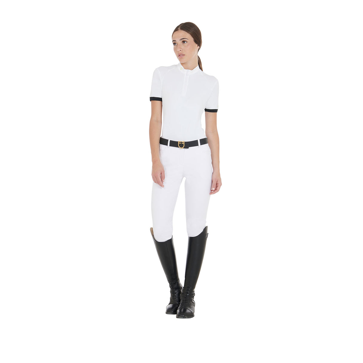 Equestro Women's Slim Fit Polo Shirt With Contrasting Shoulder Inserts