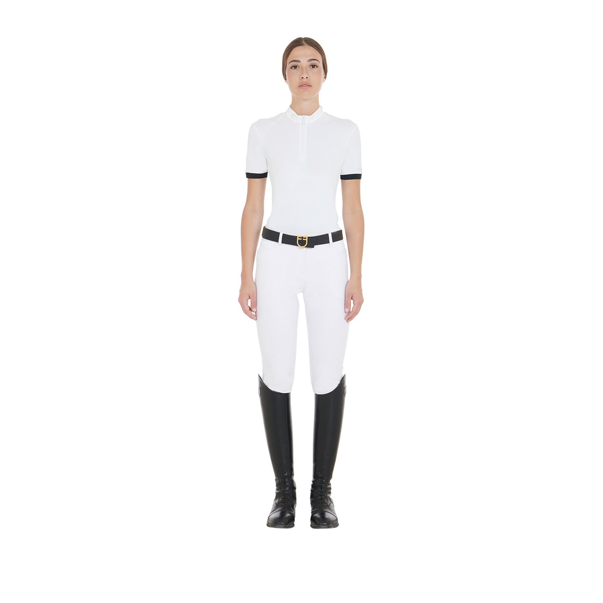 Equestro Women's Slim Fit Polo Shirt With Contrasting Shoulder Inserts