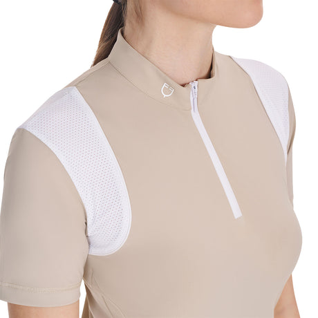 Equestro Women's Slim Fit Training Polo Shirt with Mesh Inserts #colour_beige