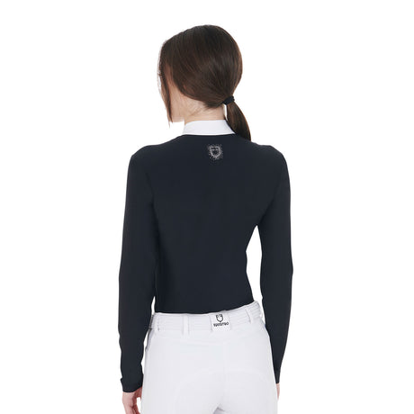 Equestro Women's Slim Fit Competition Polo Shirt Rhinestones #colour_black