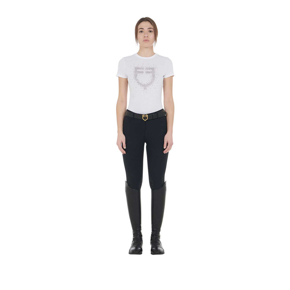 Women's slim fit T-shirt pink rhinestones