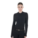Equestro Women's Training Polo Shirt in Stretch Technical Fabric #colour_black