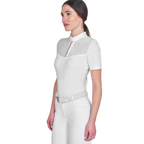 Women's slim fit competition polo shirt with silk-like fabric inserts