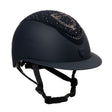 Equestro Matt Helmet With Wide Visor And Rhinestone Logo Homologation En 1384-2023 #colour_blue