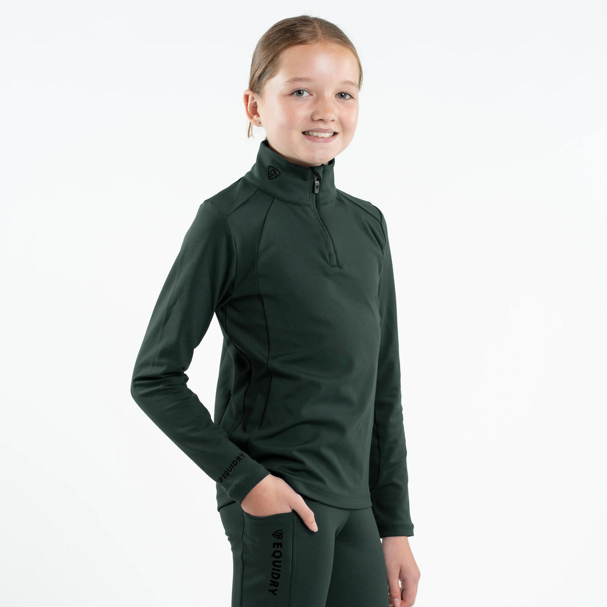 EQUIDRY Children's Water Repellent Base Layer #colour_black-forest-green-black