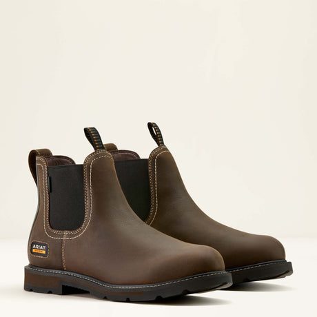 Ariat Men's Groundbreaker Chelsea Waterproof Soft Toe Work Boot #colour_brown