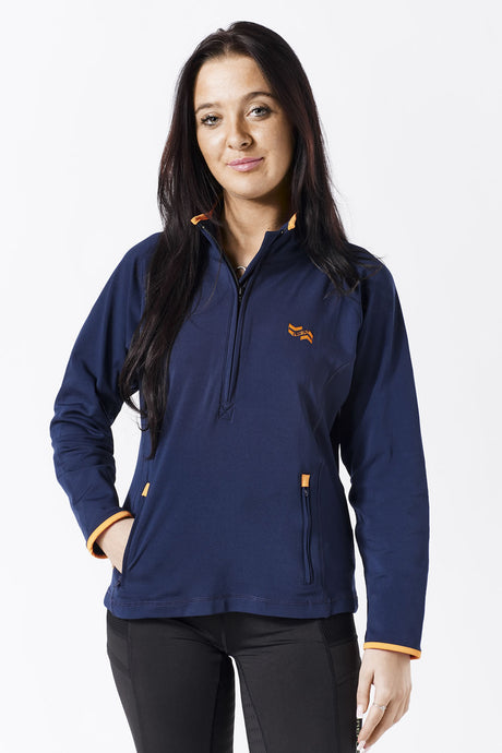 Firefoot Ladies Half Zip Sport Top #colour_navy-orange