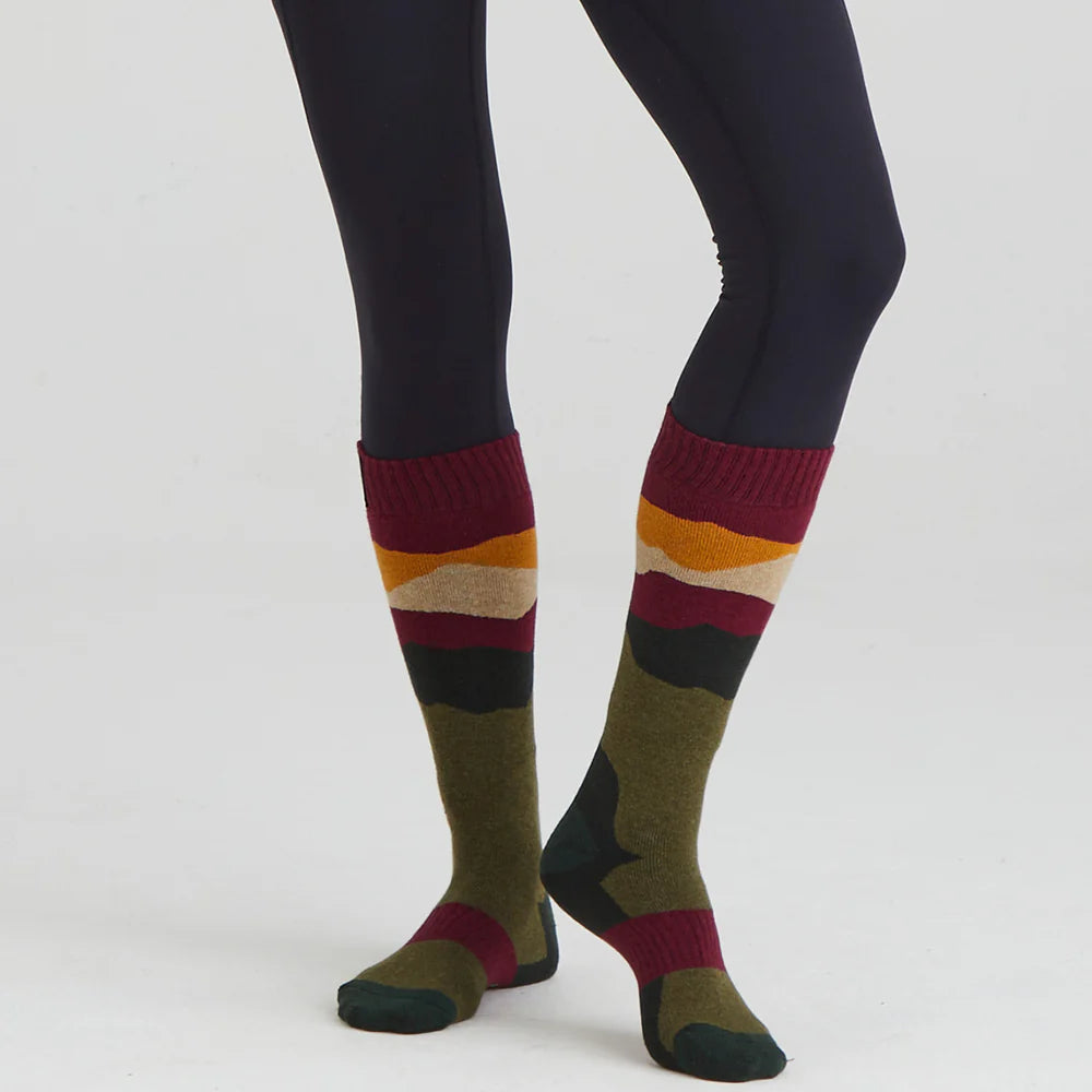 Ridgeline Merino Wool Full Length Socks #colour_berry-stripes