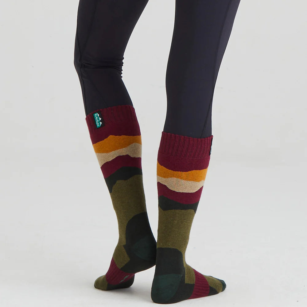 Ridgeline Merino Wool Full Length Socks #colour_berry-stripes