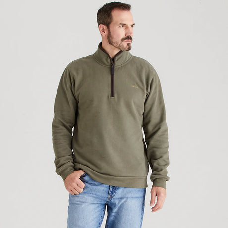 Ridgeline Mens Brancaster 1/4 Zip Top #colour_smokey-olive