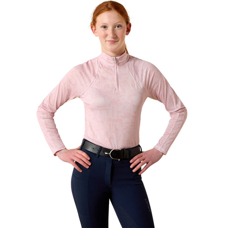 Ariat Youth Sunstopper 3.0 1/4 Zip Baselayer #colour_sepia-horse-park-print